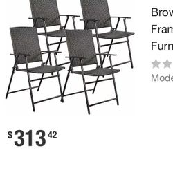 BRAND NEW IN BOX 4 Chairs Brown Folding Rattan Chairs Furniture Outdoor Indoor Camping Garden Pool