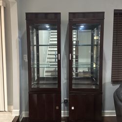 Cherry Wood lighted & Mirrored Curio cabinets
