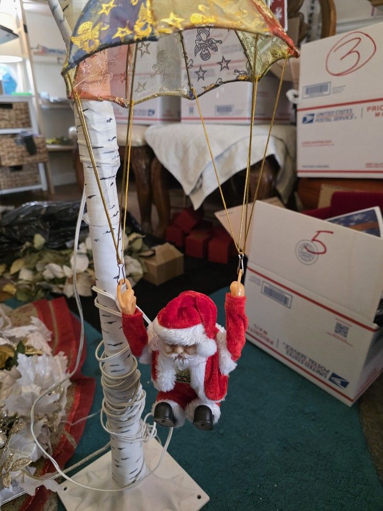 Vintage Gold Plated Decor 4 Big Glass Decor Santa In Parachuite