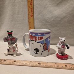 "Coca-Cola" Christmas Collectables, Polar Bear Theme, VTG, Lot Of 3