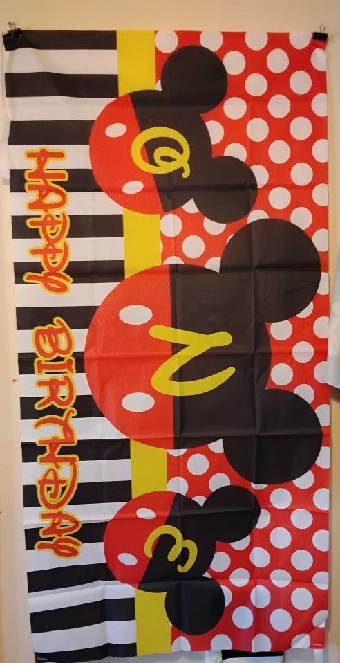 Mickey Mouse Happy Birthday Banner 6.6 x 3.3 New