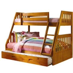 Stanford Twin over Full Bunk Bed with Twin slide-out trundle. 