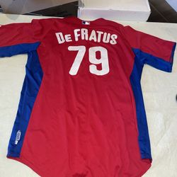 Game Used Justin De Fratus Philadelphia Phillies Jersey MLB Milb Mens 48 Red Bp