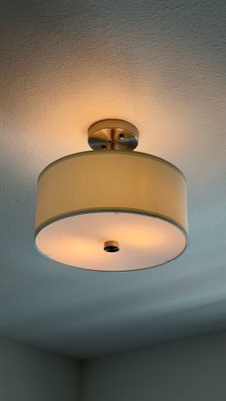 Modern Semi-Flush Mount Ceiling Light – Brushed Nickel & White Drum Shade (2 Available)