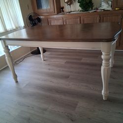 DINING ROOM ONE TABLE ONLY!  Top Is Dark Brown Wood  Legs ANTIQUE  White