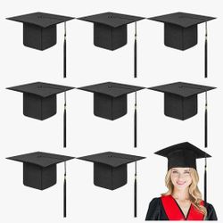 8 Pcs Graduation Cap Bulk Adjustable Adult Graduation Hat with Tassel for Halloween Fancy Dress Accessory Photo Props