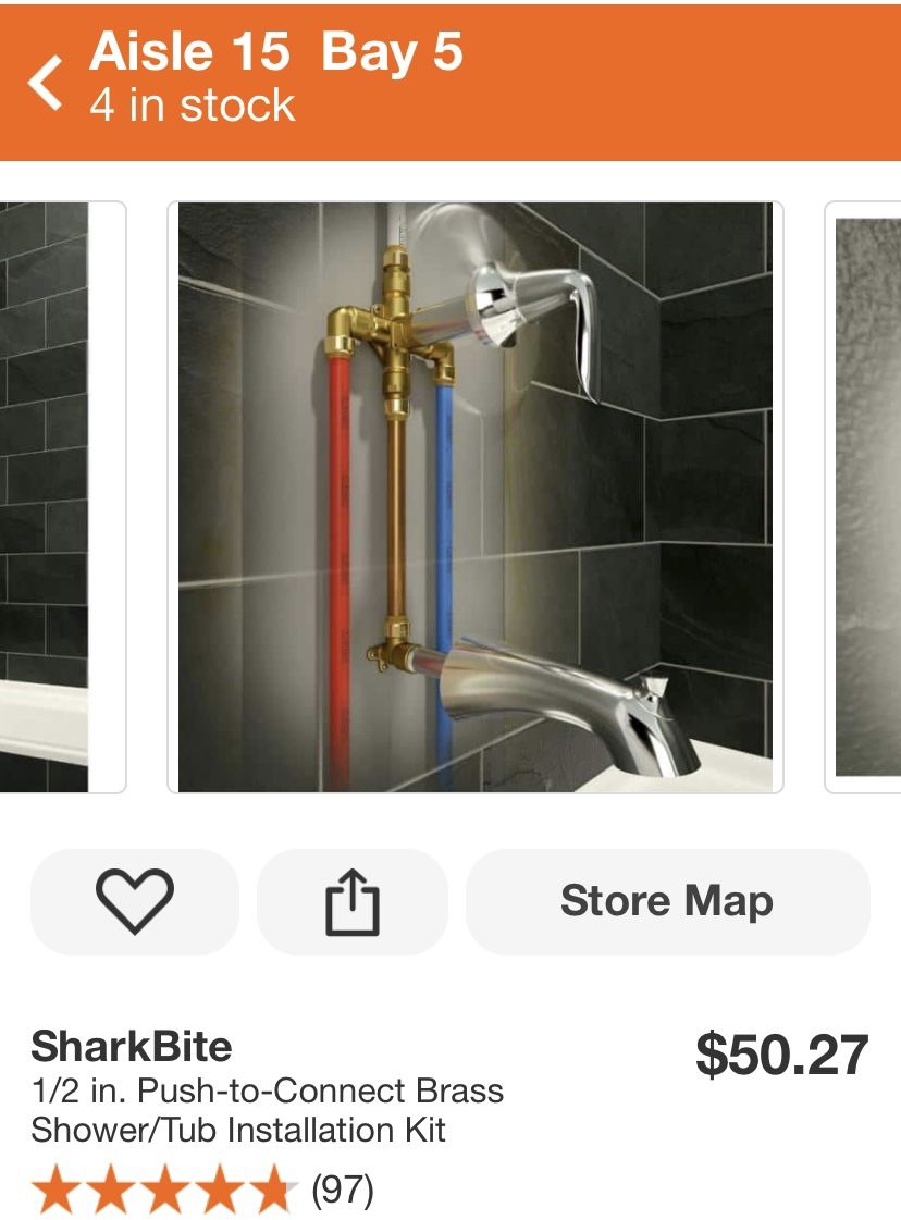 SharkBite 1/2 in. Push-to-Connect Brass Shower/Tub Installation Kit