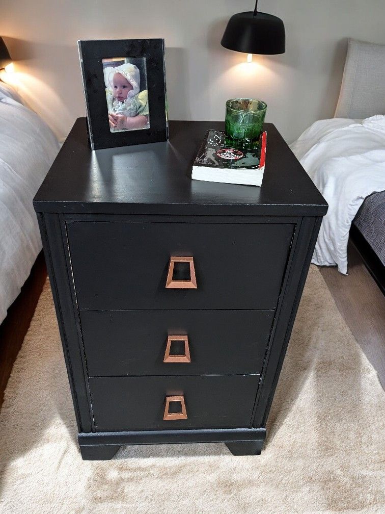 MCM Nightstand/Side Table, Black,Copper Pulls