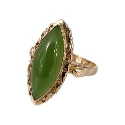 Vintage 14k Yellow Gold Natural Jade Ring Size 6.75
