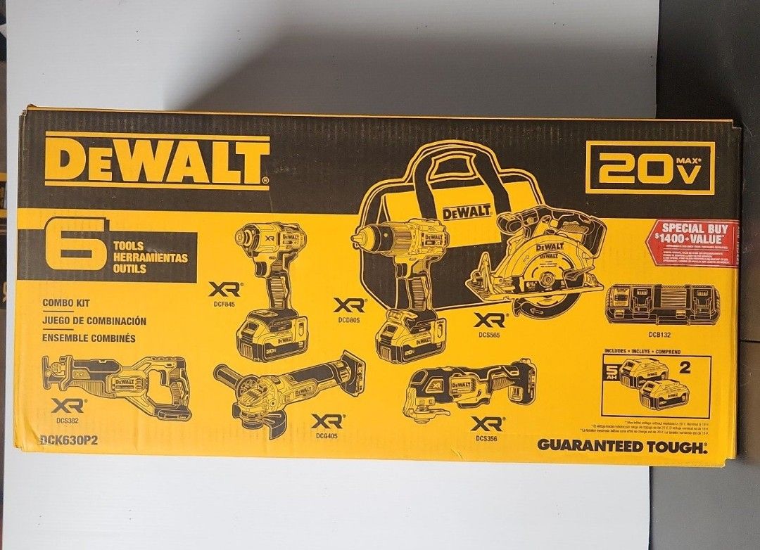 DEWALT XR 6 Combo Tool Kit Cordless Brushless Hammer Impact Drill Reciprocating Saw Oscillating Multi Circular Grinder