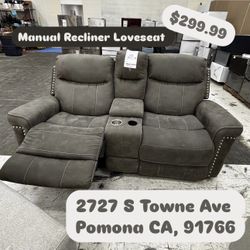 Gray Manual Loveseat Recliner 