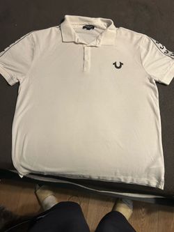 True Religion Men’s White Polo Shirt M Short Sleeve Solid Button Logo