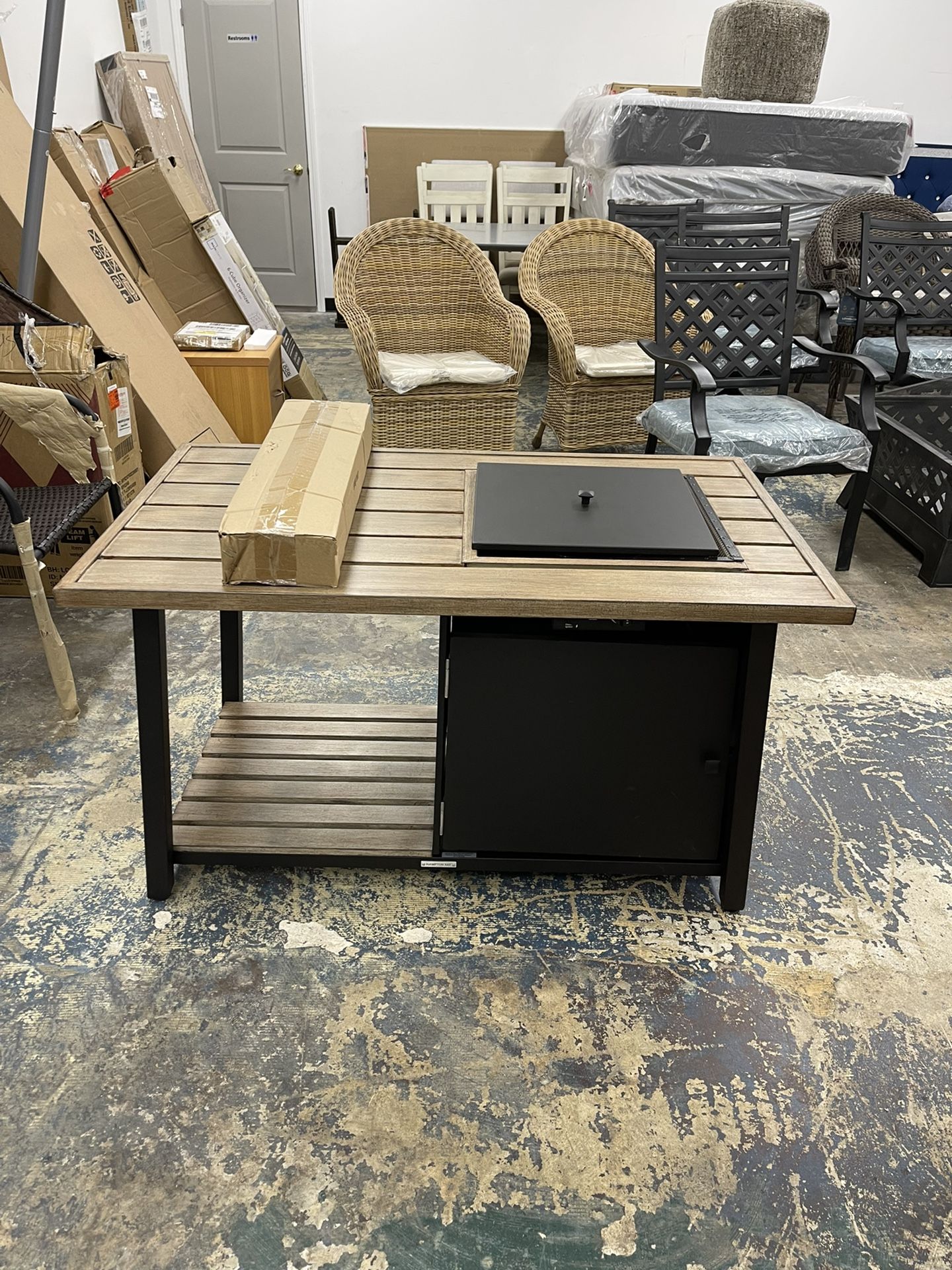 Hampton Bay Fordham Rectangular Firepit Coffee Table