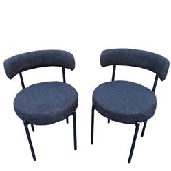 Set Of 2 Black Boucle Dining Chairs