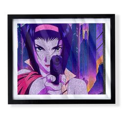 Faye Valentine from cowboy bebop custom art on black frame