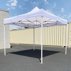 (NEW) $110 Heavy-Duty 10x10 FT Outdoor Ez Pop Up Canopy Party Tent Instant Shades w/ Carry Bag (White/Blue) 