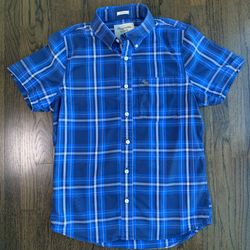 Abercrombie & Fitch Vintage Y2K Blue Plaid Muscle Short Sleeve Button Up Shirt L