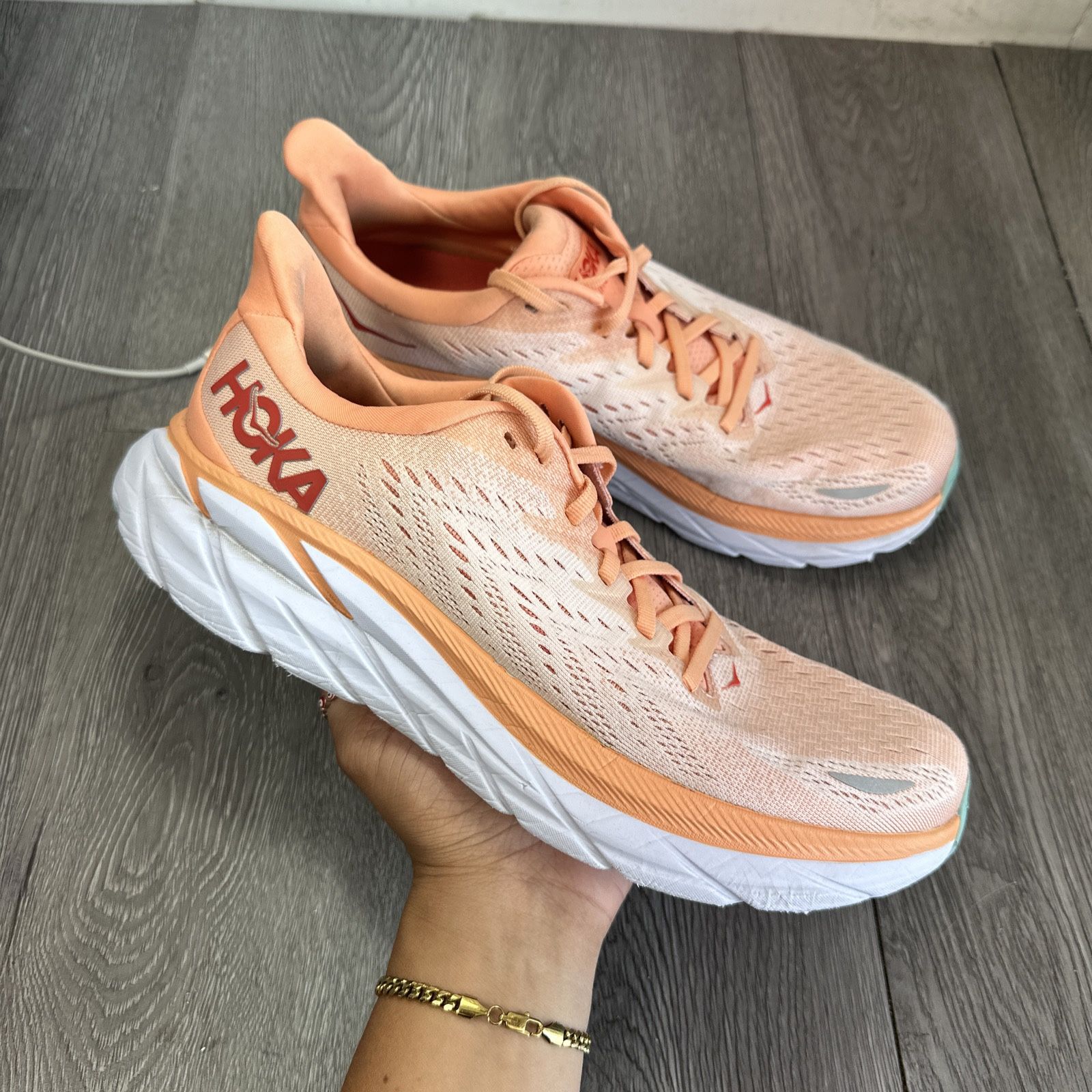 Hoka One One Clifton Cantaloupe Orange Running Walking Shoes