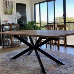 Modern Dining Table with Wood Top & Black Metal Base