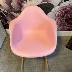  Pink - Molded Modern Plastic Armchair - Contemporary Accent Retro Rocker Chrome Steel Eiffel Base - Ash Wood Rockers - Rocking Style Lounge Cradle Ar