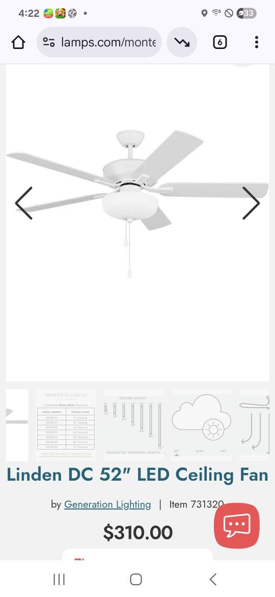 New LED Fan 52" white Fan