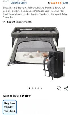 Guava Family Travel Crib Includes Lightweight Backpack Design | Certified Baby Safe Portable Crib | Folding Play Yard, Comfy Mattress for Babies, Todd