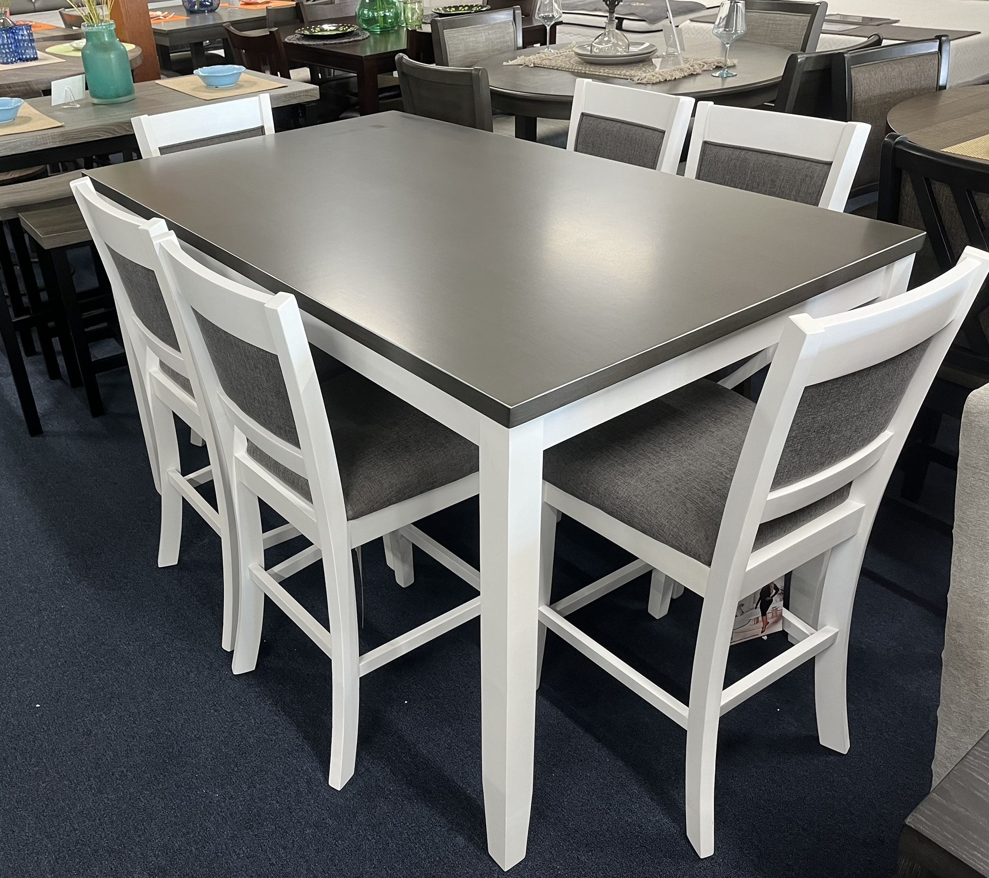 Grey And White 7pc Dining Set Counter Height