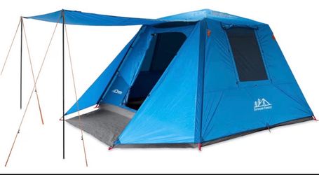 New. 6 person Outdoor Forest Blue Camping cabin Tent with Awning