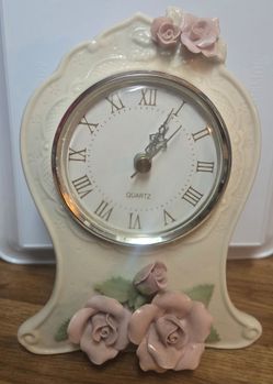 Ceramic Mantel Clock with Rose Detail