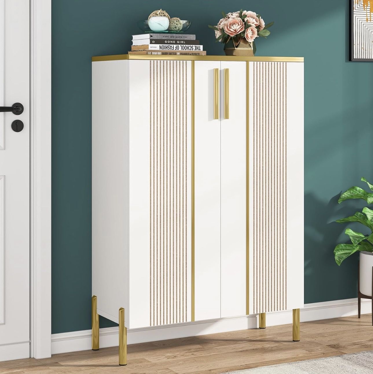 Assembled Shoe Cabinet with Doors, 6-Tier Shoe Storage Cabinet with Adjustable Shelves, Wooden Shoes Rack Shoe Storage Organizer for Entryway, Hallway