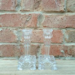 Vintage Art Deco Glass Candlestick Holders 
