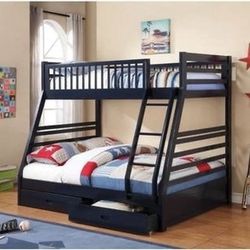 Brand New Navy Blue Twin/Full Bunk Bed with Storage Drawers