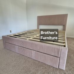 Frame Queen Light Pink Corduroy Fabric. New Especial Price 