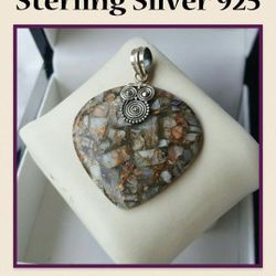 NEW Sterling Silver 925 & Granite Pendant