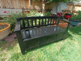 Black 2 Person Wooden Outdoor Storage Bench 46" x 17" x 28" tall