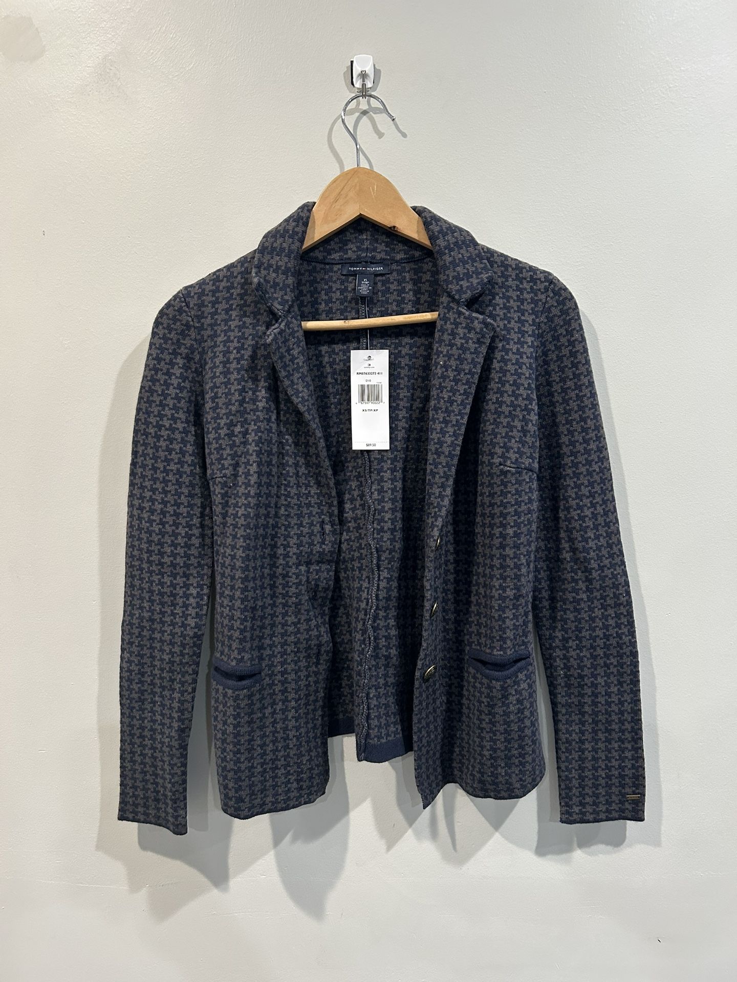 Tommy Hilfiger Women’s Blazer Jacket XS Navy Blue Brown Houndstooth