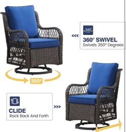 3 Piece Outdoor Patio Set, Wicker Rocking blue $199