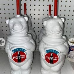 4 Piece Vintage Coca Cola Bear Cups With Straws 