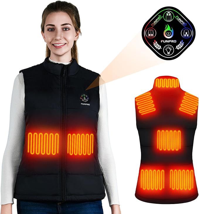 Heated Vest for Women, Smart heated Jacket, 5 in 1 Smart Controller, Lights-out Design, Battery Pack Not Included Black M