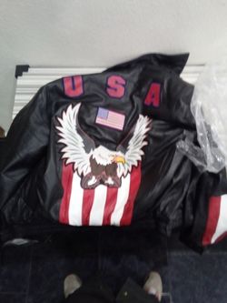 Brand New XL with tags Leather Biker USA Jacket with Eagle