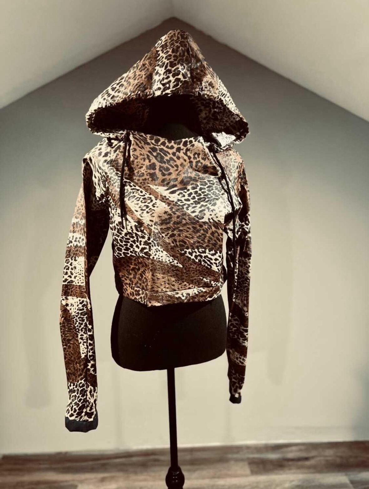 One of a Kind Cheetah Print Cropped RainCoat Hoodie Small