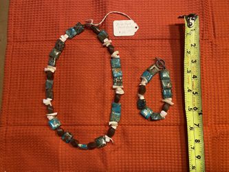 Jasper dyed Aqua Beaded Necklace And Bracelet (one of a kind)