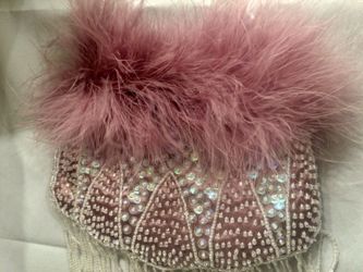 Vintage pink hand beaded with ostrich feather handbag