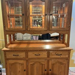 Solid Oak Buffet W/ Lighted Hutch