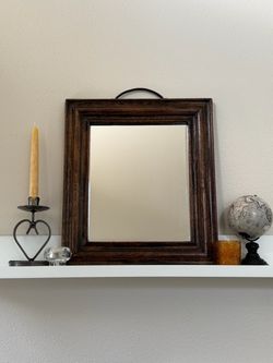 Dark Wood Framed Wall Mirror with Metal Hook