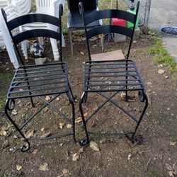 Set Of 2 Black Wrought Iron 24" Outdoor Barstools Without Arms