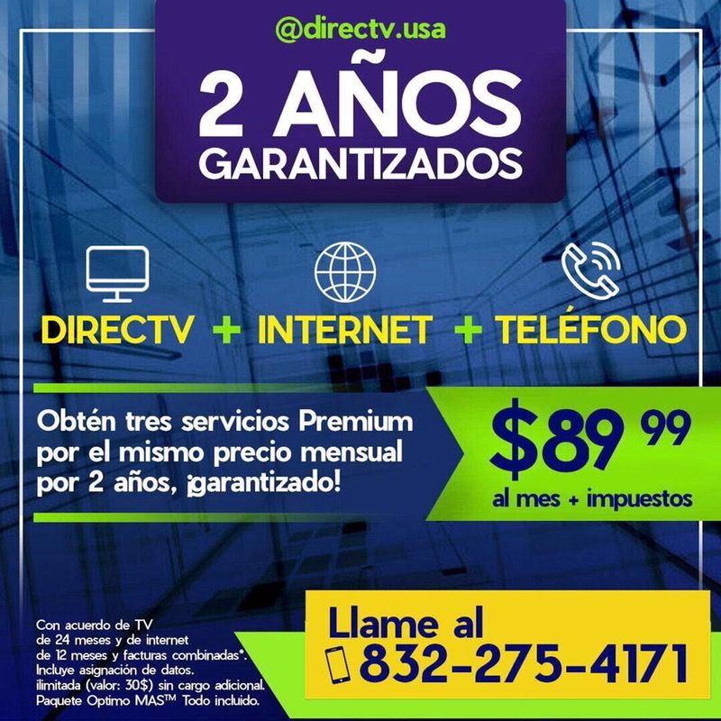 Directv oferta especial cable + internet + teléfono
