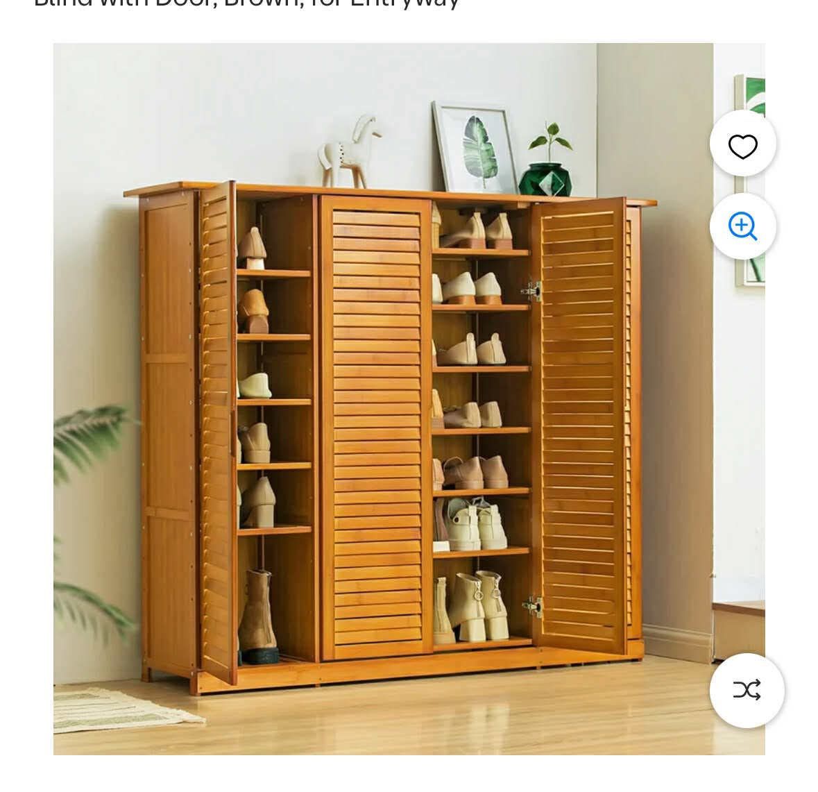 Bamboo 13 Tiers 33 Pairs Organizer Shoes Rack Blind with Door, Brown, for Entryway