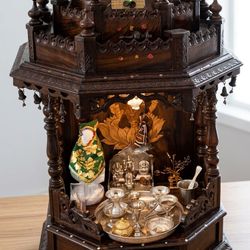 Hand-Carved Rose Wood Pooja Mandir (Temple)