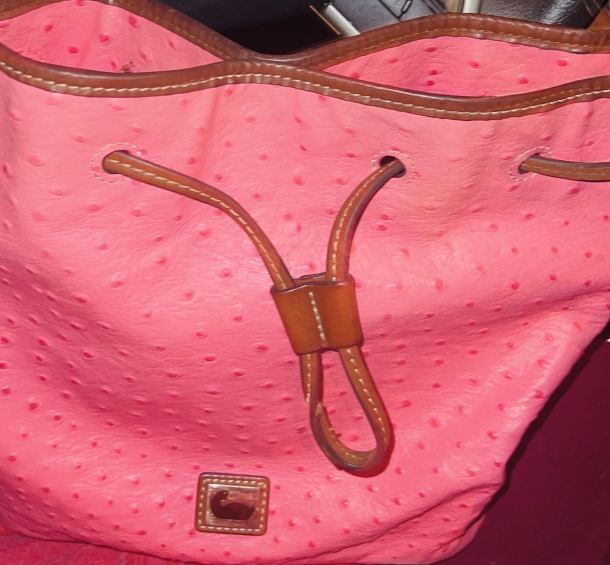 Pink Ostrich Dooney & Bourke Bucket Bag 